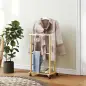Galán de Noche Bambú con Ruedas Percha Superior Barras para Pantalones y Balda Inferior para zapatos Natural y Blanco Galán de Noche Bambú con Ruedas Percha Superior Barras para Pantalones y Balda Inferior para zapatos Natural y Blanco