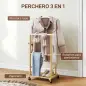 Galán de Noche Bambú con Ruedas Percha Superior Barras para Pantalones y Balda Inferior para zapatos Natural y Blanco Galán de Noche Bambú con Ruedas Percha Superior Barras para Pantalones y Balda Inferior para zapatos Natural y Blanco