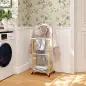 Galán de Noche Bambú con Ruedas Percha Superior Barras para Pantalones y Balda Inferior para zapatos Natural y Blanco Galán de Noche Bambú con Ruedas Percha Superior Barras para Pantalones y Balda Inferior para zapatos Natural y Blanco