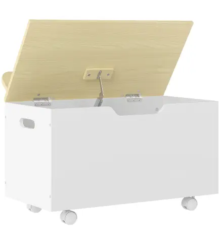 Baúl Juguetes Infantil con Ruedas Tapa Abatible con Bisagra de Seguridad Diseño de Nube Blanco y Natural