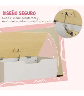 Baúl Juguetes Infantil con Ruedas Tapa Abatible con Bisagra de Seguridad Diseño de Nube Blanco y Natural