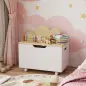 Baúl Juguetes Infantil con Ruedas Tapa Abatible con Bisagra de Seguridad Diseño de Nube Blanco y Natural