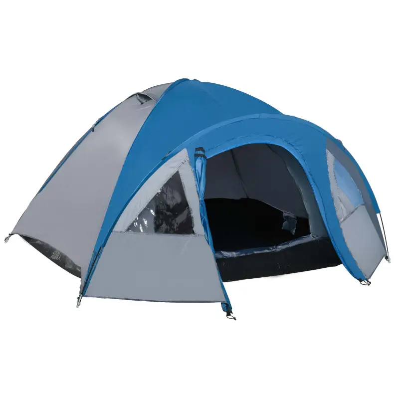 Tienda de Campaña para 3 Personas con Ventanas 2 Bolsillos y Bolsa de Transporte 250x300x130 cm Gris y Azul Tienda de Campaña para 3 Personas con Ventanas 2 Bolsillos y Bolsa de Transporte 250x300x130 cm Gris y Azul