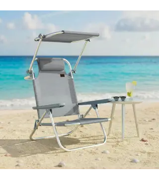 Silla lounge para exterior, tumbona plegable reclinable con 6 posiciones.