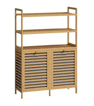 Mueble Ropa Sucia de Bambú con 2 Cestos para Ropa Sucia Inclinables 38,7 L y 3 Estantes 80x30x118 cm Roble