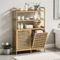 Mueble Ropa Sucia de Bambú con 2 Cestos para Ropa Sucia Inclinables 38,7 L y 3 Estantes 80x30x118 cm Roble