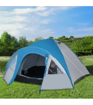 Tienda de Campaña para 3-4 Personas con Ventanas 2 Bolsillos y Bolsa de Transporte 250x300x130 cm Gris y Azul