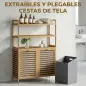 Mueble Ropa Sucia de Bambú con 2 Cestos para Ropa Sucia Inclinables 38,7 L y 3 Estantes 80x30x118 cm Roble