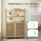 Mueble Ropa Sucia de Bambú con 2 Cestos para Ropa Sucia Inclinables 38,7 L y 3 Estantes 80x30x118 cm Roble