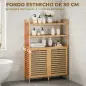 Mueble Ropa Sucia de Bambú con 2 Cestos para Ropa Sucia Inclinables 38,7 L y 3 Estantes 80x30x118 cm Roble