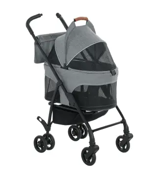 Cochecito para Perro Carrito 3 en 1 Desmontable Plegable Capazo Extraíble y Sin Cremallera Suspensión Gris