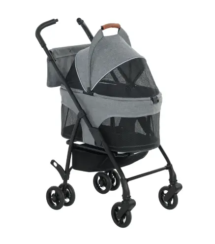 Cochecito para Perro Carrito 3 en 1 Desmontable Plegable Capazo Extraíble y Sin Cremallera Suspensión Gris