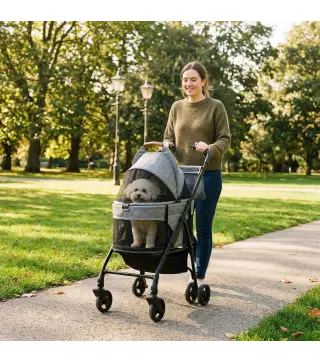 Cochecito para Perro Carrito 3 en 1 Desmontable Plegable Capazo Extraíble y Sin Cremallera Suspensión Gris