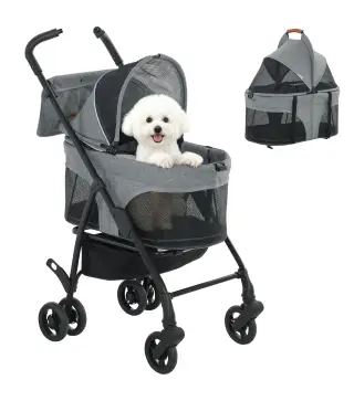 Cochecito para Perro Carrito 3 en 1 Desmontable Plegable Capazo Extraíble y Sin Cremallera Suspensión Gris