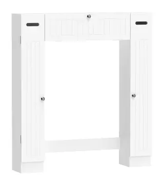 Mueble sobre Inodoro con 2 Armarios Cajón Abatible Portapapeles y Estantes Ajustables 88x18x98 cm Blanco