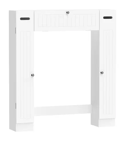 Mueble sobre Inodoro con 2 Armarios Cajón Abatible Portapapeles y Estantes Ajustables 88x18x98 cm Blanco