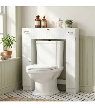 Mueble sobre Inodoro con 2 Armarios Cajón Abatible Portapapeles y Estantes Ajustables 88x18x98 cm Blanco