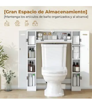 Mueble sobre Inodoro con 2 Armarios Cajón Abatible Portapapeles y Estantes Ajustables 88x18x98 cm Blanco