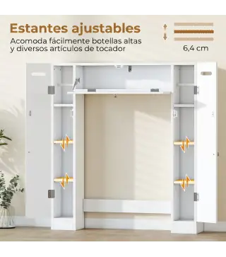 Mueble sobre Inodoro con 2 Armarios Cajón Abatible Portapapeles y Estantes Ajustables 88x18x98 cm Blanco