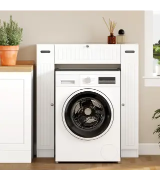 Mueble sobre Inodoro con 2 Armarios Cajón Abatible Portapapeles y Estantes Ajustables 88x18x98 cm Blanco