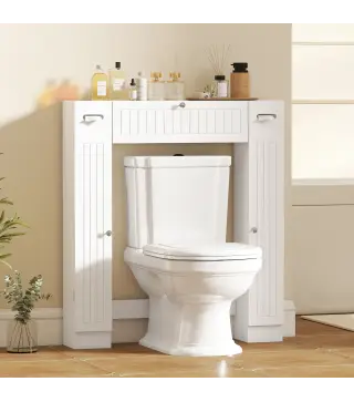 Mueble sobre Inodoro con 2 Armarios Cajón Abatible Portapapeles y Estantes Ajustables 88x18x98 cm Blanco