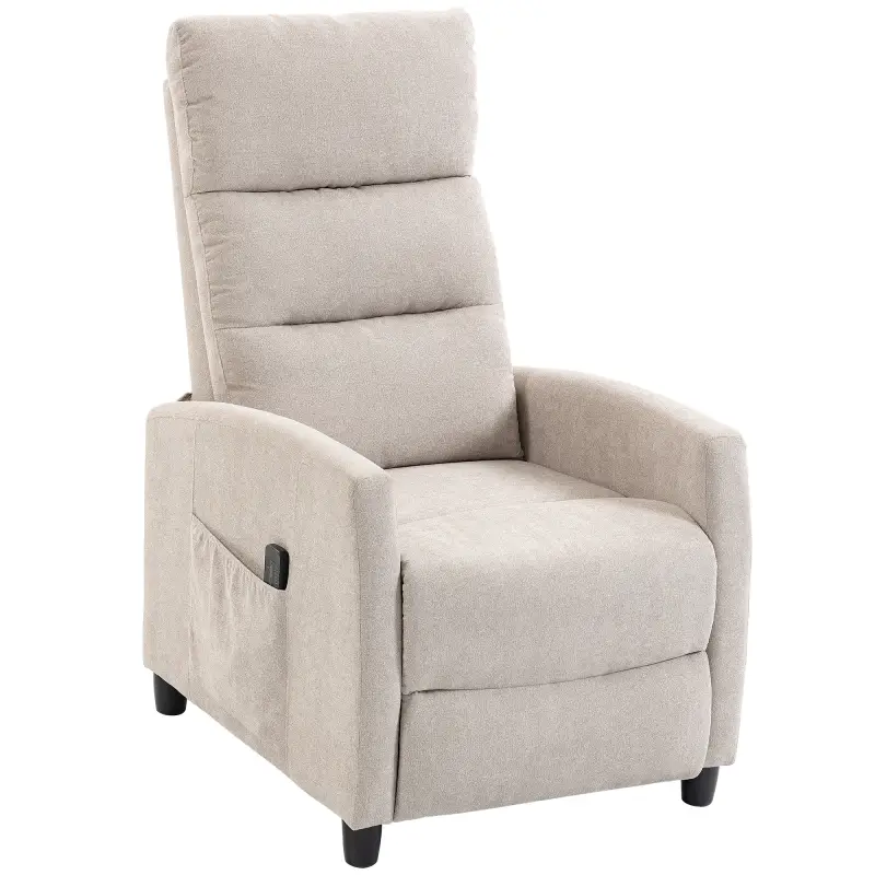 Sillón de Masaje Reclinable con Reposapiés 2 Zonas de Masaje Respaldo Alto Bolsillos Tapizado en Chenilla Crema