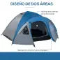 Tienda de Campaña para 3-4 Personas con Ventanas 2 Bolsillos y Bolsa de Transporte 250x300x130 cm Gris y Azul