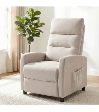 Sillón de Masaje Reclinable con Reposapiés 2 Zonas de Masaje Respaldo Alto Bolsillos Tapizado en Chenilla Crema