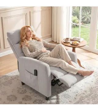 Sillón de Masaje Reclinable con Reposapiés 2 Zonas de Masaje Respaldo Alto Bolsillos Tapizado en Chenilla Gris