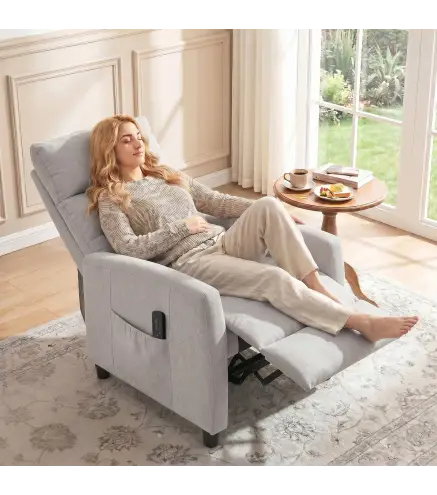 Sillón de Masaje Reclinable con Reposapiés 2 Zonas de Masaje Respaldo Alto Bolsillos Tapizado en Chenilla Gris