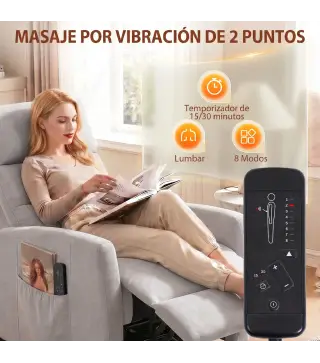 Sillón de Masaje Reclinable con Reposapiés 2 Zonas de Masaje Respaldo Alto Bolsillos Tapizado en Chenilla Gris