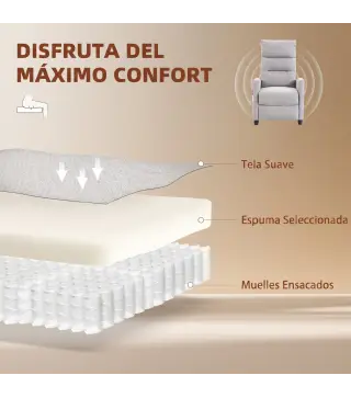 Sillón de Masaje Reclinable con Reposapiés 2 Zonas de Masaje Respaldo Alto Bolsillos Tapizado en Chenilla Gris