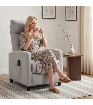 Sillón de Masaje Reclinable con Reposapiés 2 Zonas de Masaje Respaldo Alto Bolsillos Tapizado en Chenilla Gris