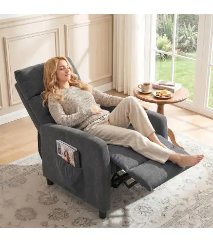 Sillón de Masaje Reclinable con Reposapiés 2 Zonas de Masaje Respaldo Alto Bolsillos Tapizado en Chenilla Gris