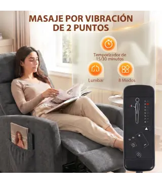 Sillón de Masaje Reclinable con Reposapiés 2 Zonas de Masaje Respaldo Alto Bolsillos Tapizado en Chenilla Gris