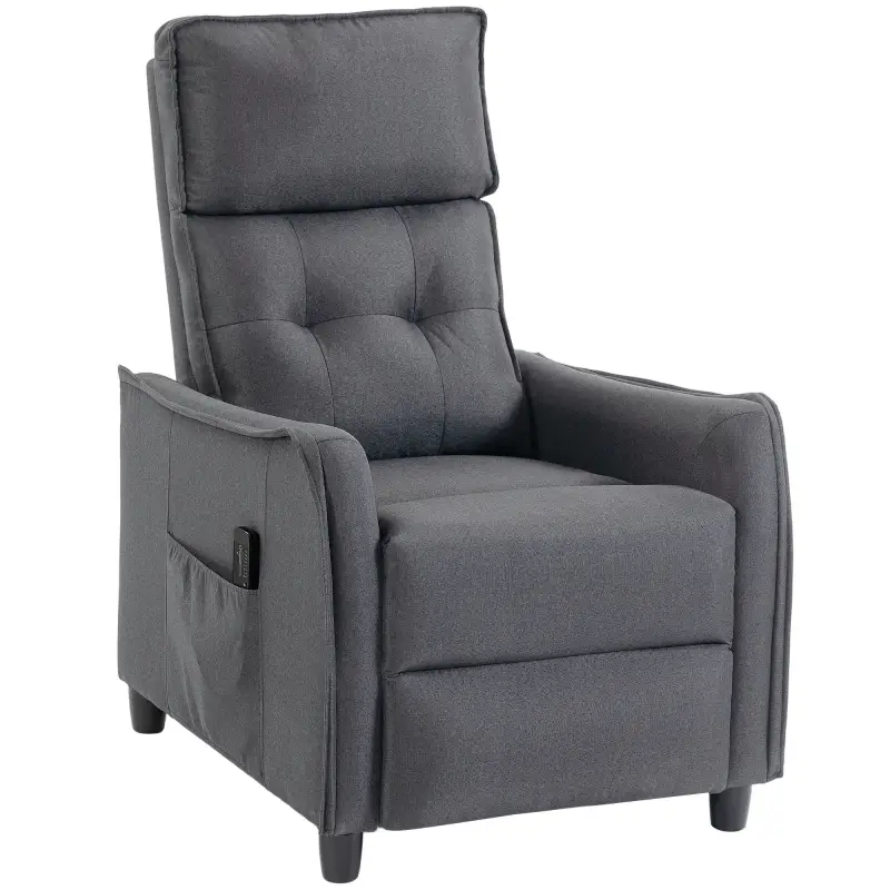 Sillón de Masaje Reclinable con Reposapiés 2 Zonas de Masaje Asiento de Muelles Bolsillos Tapizado en Lino Gris Sillón de Masaje Reclinable con Reposapiés 2 Zonas de Masaje Asiento de Muelles Bolsillos Tapizado en Lino Gris