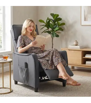 Sillón de Masaje Reclinable con Reposapiés 2 Zonas de Masaje Asiento de Muelles Bolsillos Tapizado en Lino Gris