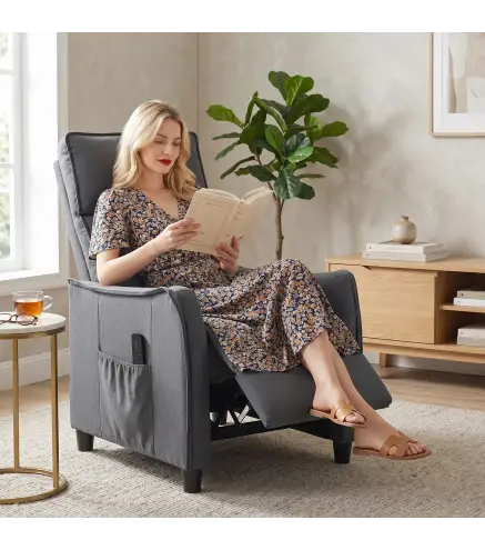 Sillón de Masaje Reclinable con Reposapiés 2 Zonas de Masaje Asiento de Muelles Bolsillos Tapizado en Lino Gris