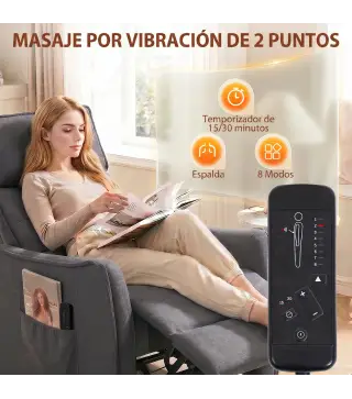 Sillón de Masaje Reclinable con Reposapiés 2 Zonas de Masaje Asiento de Muelles Bolsillos Tapizado en Lino Gris