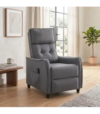 Sillón de Masaje Reclinable con Reposapiés 2 Zonas de Masaje Asiento de Muelles Bolsillos Tapizado en Lino Gris