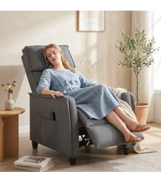 Sillón de Masaje Reclinable con Reposapiés 2 Zonas de Masaje Asiento de Muelles Bolsillos Tapizado en Lino Gris