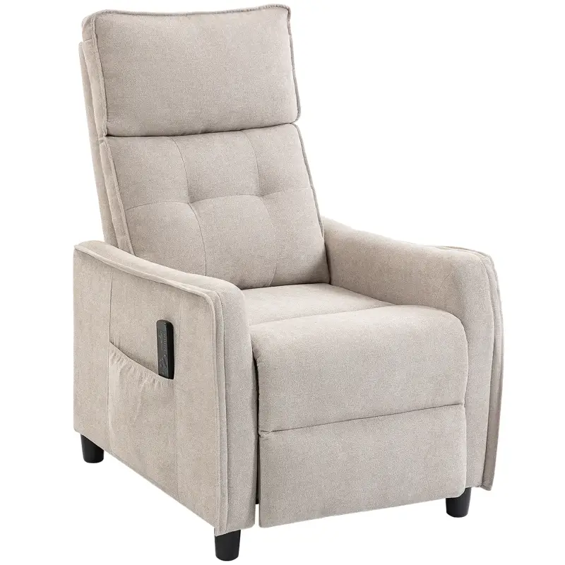 Sillón de Masaje Reclinable con Reposapiés 2 Zonas de Masaje Asiento de Muelles Bolsillos Tapizado en Lino Crema Sillón de Masaje Reclinable con Reposapiés 2 Zonas de Masaje Asiento de Muelles Bolsillos Tapizado en Lino Crema