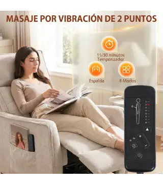 Sillón de Masaje Reclinable con Reposapiés 2 Zonas de Masaje Asiento de Muelles Bolsillos Tapizado en Lino Crema