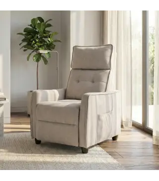 Sillón de Masaje Reclinable con Reposapiés 2 Zonas de Masaje Asiento de Muelles Bolsillos Tapizado en Lino Crema