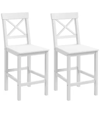 Juego de 2 Taburetes Altos de Cocina Taburetes de Bar de Madera con Reposapiés y Respaldo Cruzado Carga 120 kg Blanco