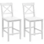 Juego de 2 Taburetes Altos de Cocina Taburetes de Bar de Madera con Reposapiés y Respaldo Cruzado Carga 120 kg Blanco