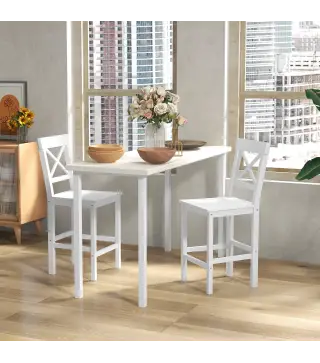 Juego de 2 Taburetes Altos de Cocina Taburetes de Bar de Madera con Reposapiés y Respaldo Cruzado Carga 120 kg Blanco