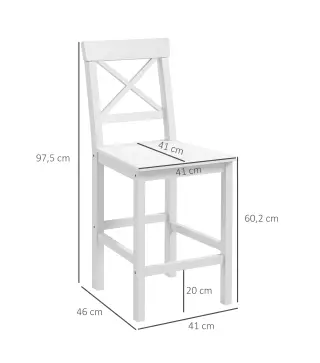 Juego de 2 Taburetes Altos de Cocina Taburetes de Bar de Madera con Reposapiés y Respaldo Cruzado Carga 120 kg Blanco