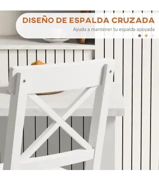 Juego de 2 Taburetes Altos de Cocina Taburetes de Bar de Madera con Reposapiés y Respaldo Cruzado Carga 120 kg Blanco