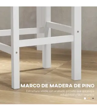 Juego de 2 Taburetes Altos de Cocina Taburetes de Bar de Madera con Reposapiés y Respaldo Cruzado Carga 120 kg Blanco